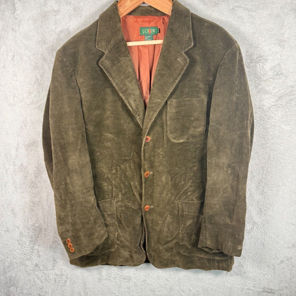 J.Crew Corduroy Blazer Men XL Olive Green Cotton Wool Blend Sport Coat Fall